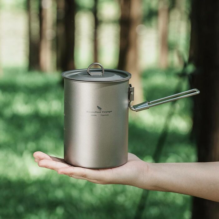 Титанковий казанок iBasingo 900мл з кришкою - казанок для кемпінгу, приготування їжі на відкритому повітрі, подорожей та пікніків