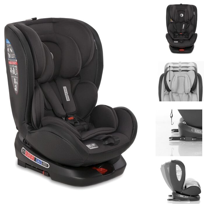 Автокрісло Lorelli Nebula, зростаюче автокрісло з Isofix - група 0/1/2/3 (0-36 кг), дитяче крісло, регульований підголівник у 8 положеннях, поворот на 360 градусів, 5-точковий ремінь безпеки, чорний чорний