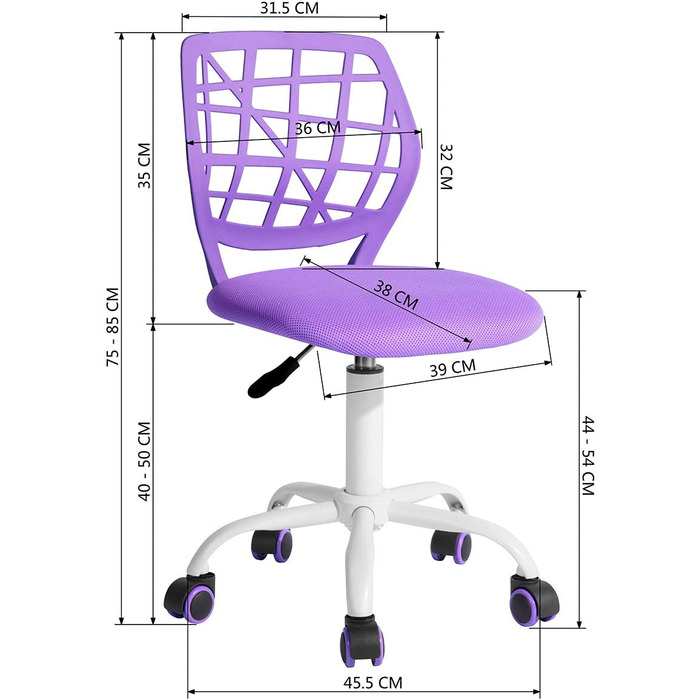 Офісне крісло Fanilife, поворотне, регульоване по висоті, сидіння з м'якою сіткою, фіолетовий, для дітей