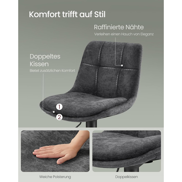 Барні стільці VASAGLE 2 шт., регульована висота, обертаються, зі спинкою та підніжкою, для кухні, їдальні, бару, сталеві, сіро-кам'яні, LJB195G02