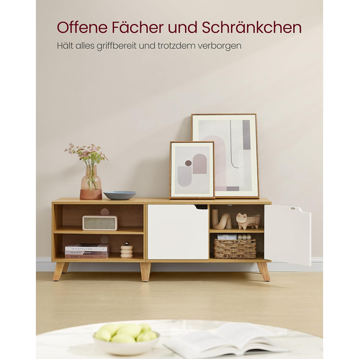 Тумба під телевізор VASAGLE 160 см, шафа для ТВ до 65 дюймів, 2 двері, полиці, колір: бежево-кремовий LTV030W01