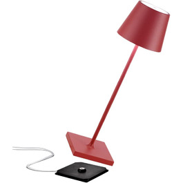 Світлодіодна настільна лампа з алюмінію з регулюванням яскравості, клас захисту IP54, для використання в приміщенні/на вулиці, контактна зарядна станція, H38 см, вилка ЄС (червона)