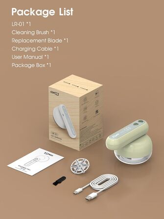 Електричний триммер для одягу COPPA, 6 лез, 3 швидкості, перезаряджається, з індикатором заряду, для пуловерів та одягу, білий (зелений)