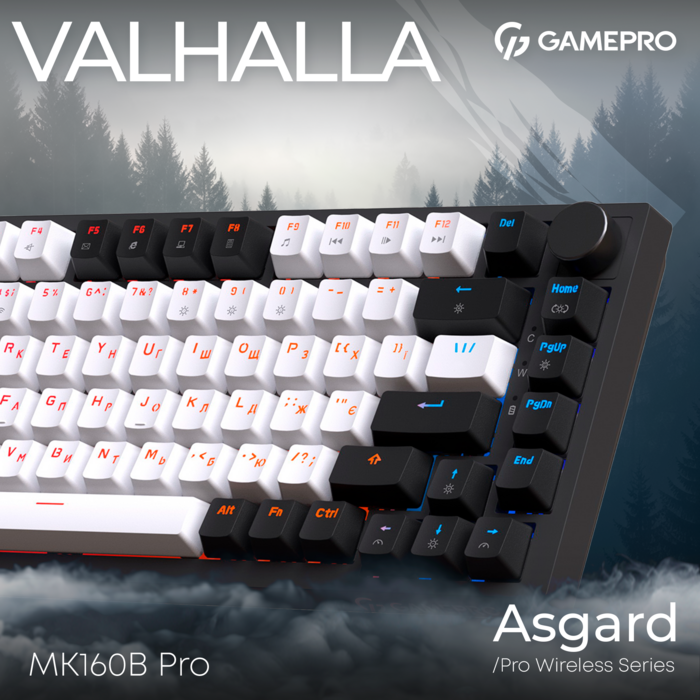 Бездротова механічна клавіатура GamePro Asgard Valhalla (MK160B Pro) 75% QLAB orange switches