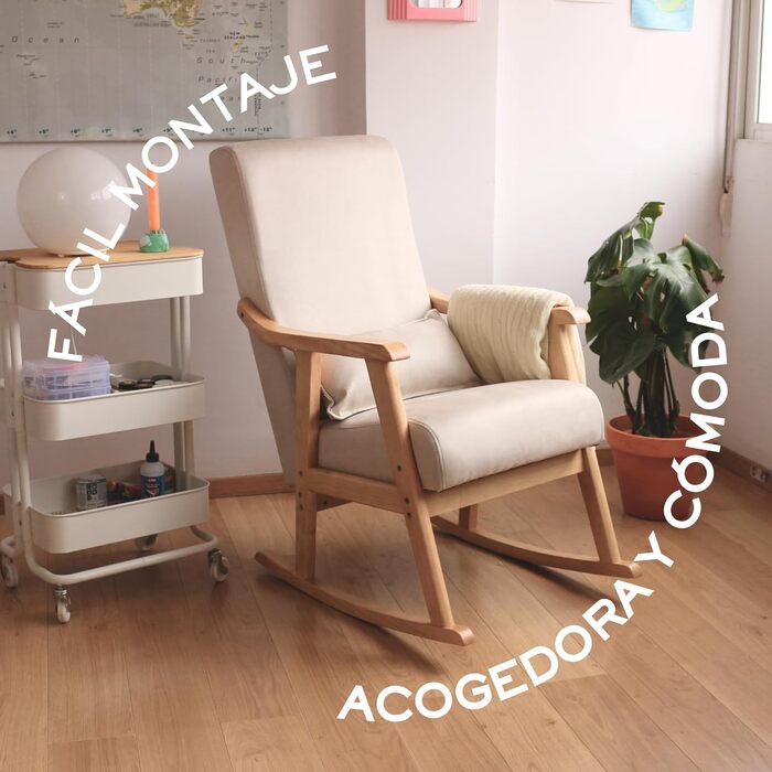 Крісло-гойдалка HOME DESIGN & CONFORT Paris з подушкою, масивне букове дерево (сірий/натуральний)