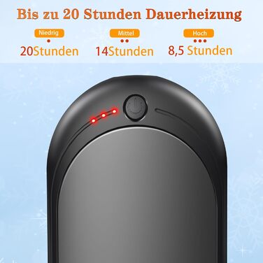 Електричний грієчка для рук, перезарядна, 2 шт. з акумулятором 6000mAh, USB-кабель, 3 режими нагріву, 20 годин тепла, перезарядна кишенькова пічка для активного відпочинку взимку (чорний, сірий)