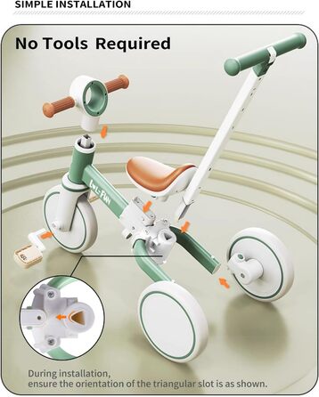 Дитячий біговел-триколіс LOL-FUN 5-в-1 з ручкою, зелений - для хлопчиків та дівчаток від 1 року