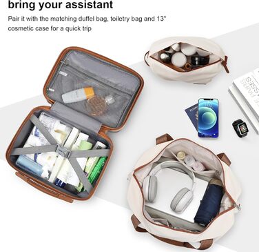 Набір валіз для подорожей Joyway 7 предметів, жорстка оболонка, з косметичкою, 4 колесами та TSA-замком, білий (Сірий/Коричневий)