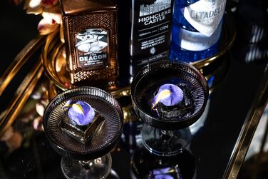GLASSIQUE CADEAU Набір келихів для коктейлів та шампанського, 4 шт., 200 мл, арт-деко, димчасто-сірий кришталь