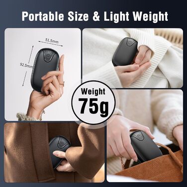 Електричні грілки для рук, набір 2 шт., перезаряджаються, портативні, 3 режими нагріву, ідеальний подарунок для спорту, гольфу, кемпінгу, чорний