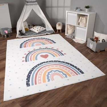 Килимок дитячий Paco Home нековзний 80x150 см, Crown Hearts Dots Rainbow, Різнокольоровий