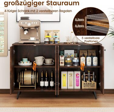 COSTWAY Комод-тумба з 4 дверцятами та регульованими полицями, 127,5 x 38 x 80 см, білий/коричневий