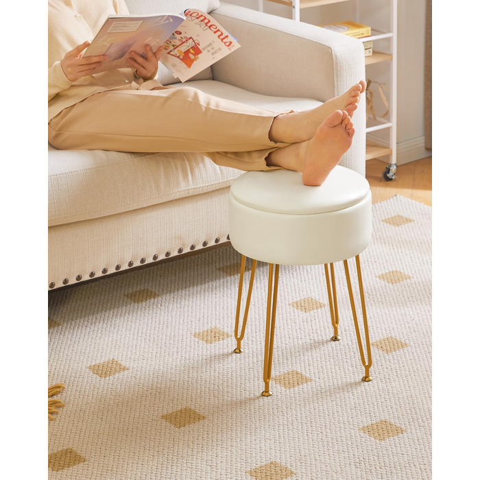 Пуф з м'якою оббивкою та місцем для зберігання IBUYKE, білий, з металевими ніжками, знімний чохол