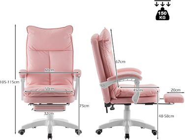 Офісне крісло TUKAILAI: ергономічне, з регулюванням висоти, підлокітники, підставка для ніг, рожеве