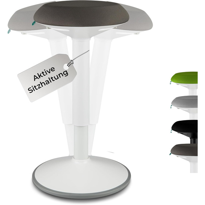 Високий пуф Standup.Today Ella (Білий/Зелений) – регульована висота 55-80 см – ергономний пуф для офісу та дому – пуф з ефектом гойдання – пуф для робочого столу (Білий/Темно-сірий)