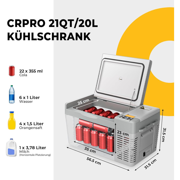 Автомобільний компресорний холодильник BougeRV CRPRO 20L (12/24V DC, 110-240V AC) -22℃~10℃, для авто, кемпінгу, подорожей, сірий