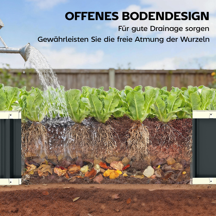 Підвищене грядка зі сталі, квітник з клямками, розкладний парник 136 x 52 x 31 см, темно-сірий