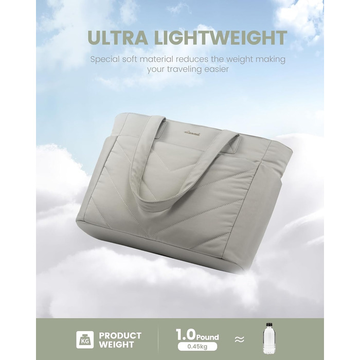 Сумка для ноутбука LOVEVOOK 15.6 дюймів, жіноча, shopper, велика, для роботи, навчання, універсальна, сіра, зелена