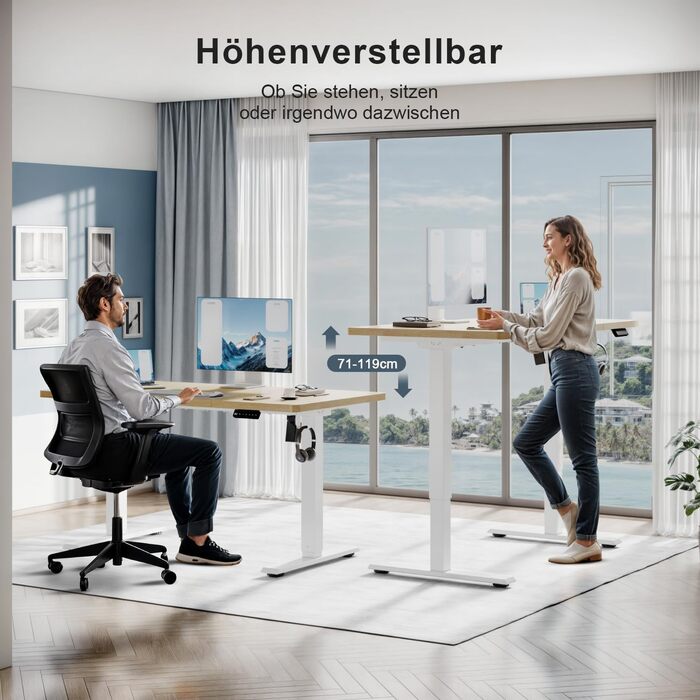 Регульований стіл, електричний, ергономічний, для дому та офісу, білий (150 x 60 см, бежевий)