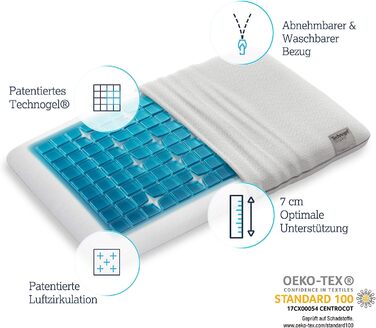 Ортопедична подушка для підтримки шиї Technogel Deluxe-запатентована, не містить шкідливих речовин і сертифікована - гелева подушка HWS для сплячих на спині і на боці, в тому числі. Наволочка 66x40x11 см (66x40x7 см (1 упаковка))