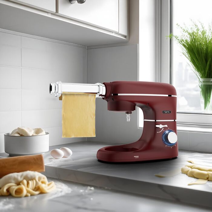 Кухонна машина з тістомісом та машиною для пасти – 2000W, з нержавіючою чашею 6.2L (червона)