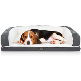 Ортопедичне ліжко для собак середнього розміру, знімна подушка для собак, що миється, ергономічний кошик для собак, Диван для собак з ефектом пам'яті, нековзний килимок для собак, ліжко для собак розміром 89x56x18 см, сірий диван для собак L Сірий