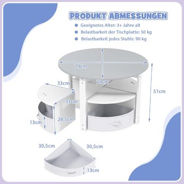 Дитячий стіл DREAMADE з 4 стільцями, комплект меблів для дитячої кімнати (сірий)