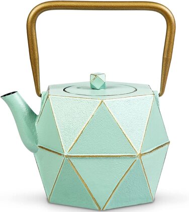 Чавунний чайник Toptier, чавунний японський чайник, безпечний для використання на плиті, чайник зі знімним ситечком зі знімним фільтром для розсипного чаю, 30 унцій(900 мл), Зелений (Світло-зелений)