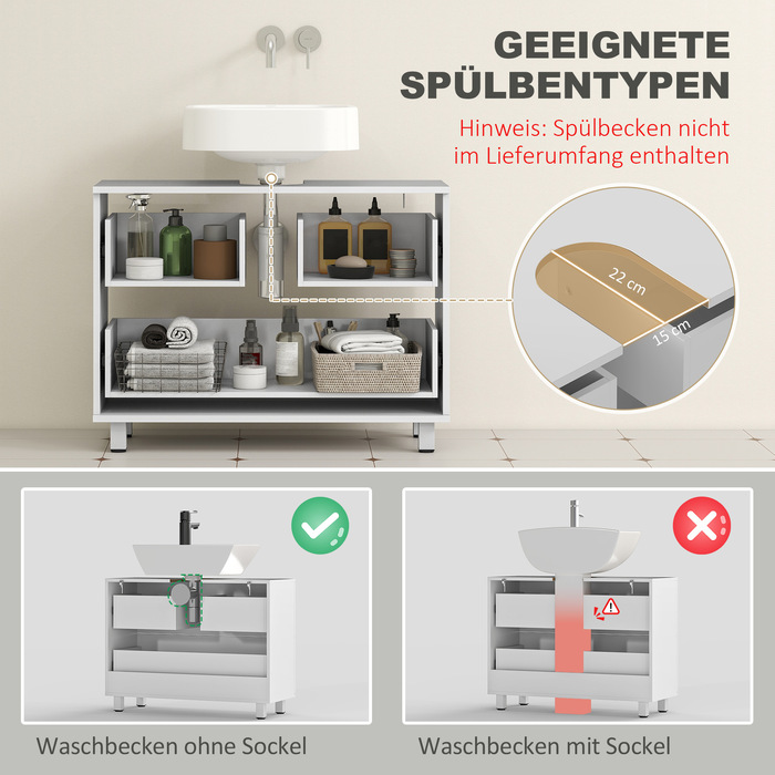 Сучасна тумбочка під раковину з 2 висувними ящиками, підлогова тумбочка без цоколя, білого кольору