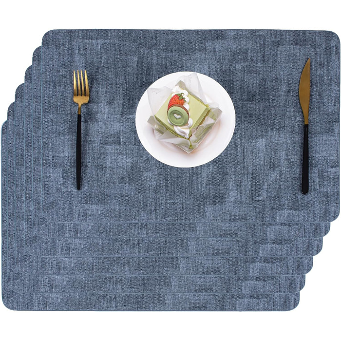 Набір тканих серветок з екошкіри для столу, вологостійкі, стійкі до плям, термостійкі, легко миються, PU серветки для кухні та обіднього столу (Темно-синій, 6 шт.)