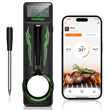 Бездротовий термометр для м'яса з Bluetooth, 100 м, розумні рецепти, LED-дисплей, для приготування їжі, кухні, BBQ, грилю