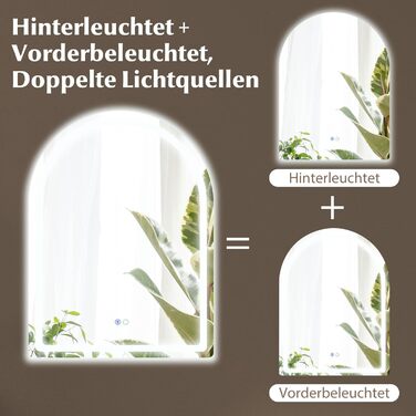 Дзеркало для ванної кімнати RELAX4LIFE з підсвіткою, настінне, напівкругле, 80 x 60 см, LED, сенсорне керування, функція пам'яті, запобігання запотіванню, без рами, 3 кольори світла, регулювання яскравості