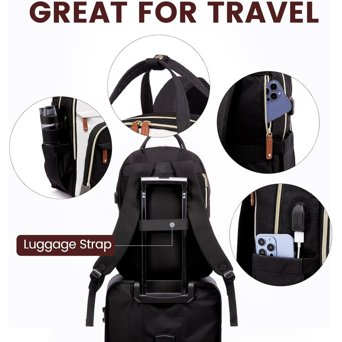 Рюкзак LOVEVOOK для дівчат та хлопців, 15.6 дюймів, водонепроникний, з відділенням для ноутбука, для школи, подорожей, роботи, легкий, чорний, бежевий, коричневий, шкіряний (PU)