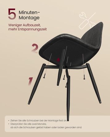 Набір з 2-х обідніх стільців VASAGLE, сірий, з м'яким сидінням, металеві ніжки, регульовані, з тканини Chenille, PU з малюнком, легкий у догляді