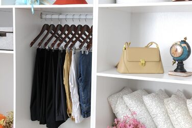 Дерев'яні вішалки для одягу з кліпсами (20 шт.), масивне дерево, вішалка для штанів, регульовані металеві кліпси, поворотний гачок, для пальто, сорочок, костюмів (Волоський горіх - Хромований гачок)