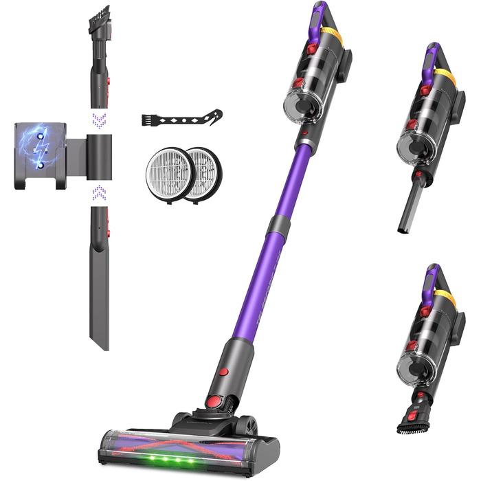 Бездротовий акумуляторний пилосос UNINELL HOME 48000Pa, 550W, 65 хвилин роботи, LED-дисплей, антизаплутувальна щітка, тиха робота, для килимів, твердих підлог та шерсті тварин (фіолетовий)