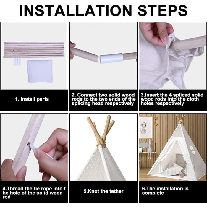 Kinder Tipi Zelt - класичне індіанське ігрове намет для дітей, бавовняний намет для дівчаток та хлопчиків з сумкою, складане ігрове домік для дому або на вулицю (A1)