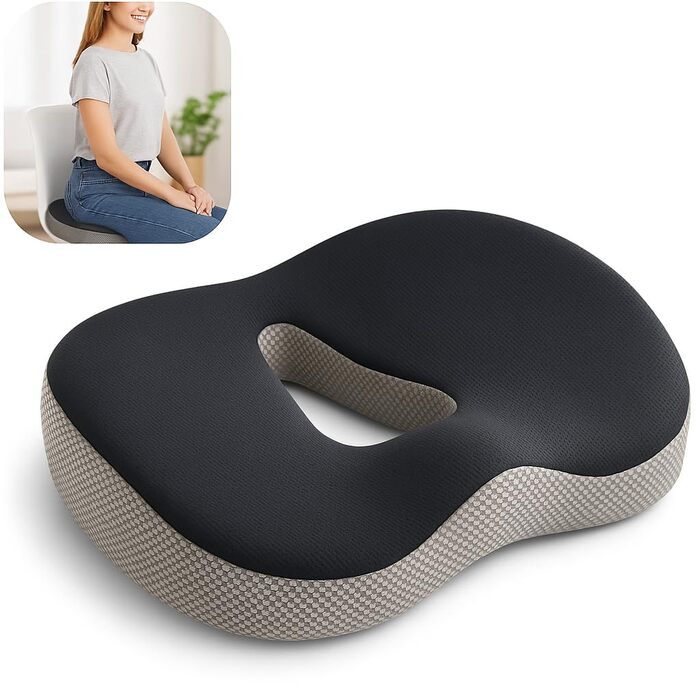 Ортопедична віскоеластична подушка для полегшення болю від геморою, ішіасу та болю куприка, висока щільність, ергономічний дизайн, знімний чохол, ідеальна для офісу, дому та подорожей