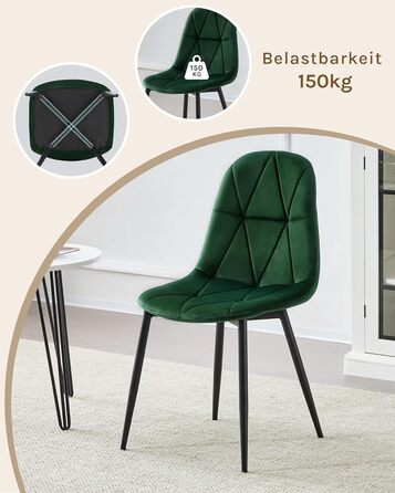 Набір обідніх стільців Lestarain (4 шт.) з підлокотниками, для кухні, вітальні, обідньої кімнати. М'які стільці з оксамитовим покриттям, металевий каркас, ергономічний дизайн, темно-зелений колір