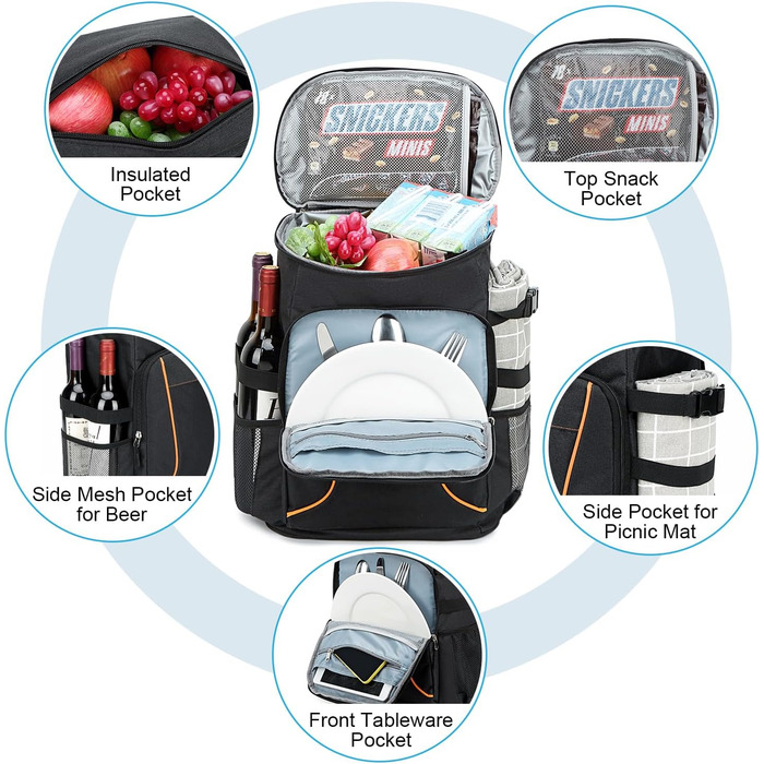 Рюкзак-холодильник Estarer 35L: водонепроникний, з відкривачем для пляшок, для кемпінгу, пікніків та пляжу (Чорний)