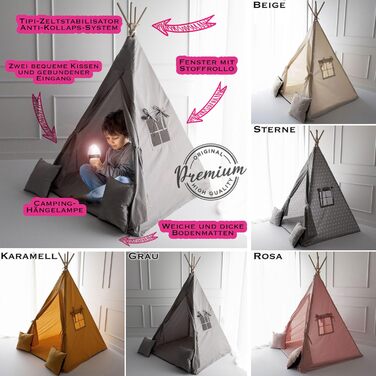 Дитяче намет-типі Tipi PaLulli® з бавовни, килимком, лампою та декоративними подушками (Рожевий)