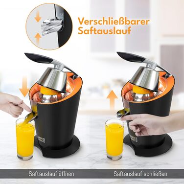 Електрична прес для цитрусових LEBENLANG з нержавіючої сталі, 600W. Включає конус з нержавіючої сталі, не містить BPA. Висока вихідність соку для апельсинів та лимонів. Чорний колір.