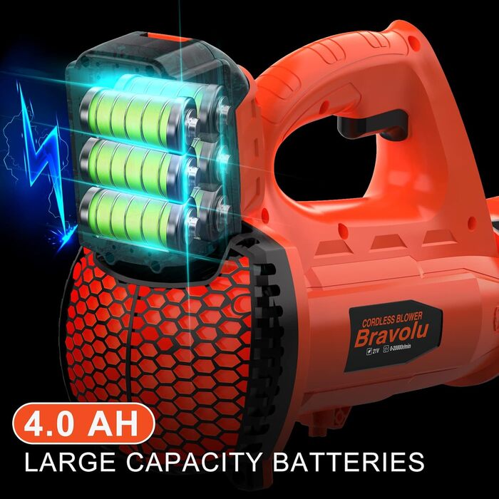 Акумуляторний повітродувач Bravolu 21V, 210 км/год, 4.0 Ah, 4000mAh, з зарядним пристроєм, 6 швидкостей