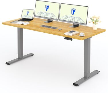 Регульований за висотою стіл FlexiSpot з 2 моторами та стільницею 25 мм, ергономічний офісний стіл - Акорн, чорне каркас (стільниця Акорн + сірий каркас, 180 x 80 см)
