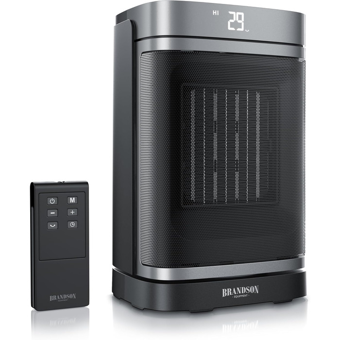 Керамічний обігрівач Brandson з дистанційним керуванням, тихий, енергозберігаючий, з осциляцією, дитячим замком та таймером. Ідеально для ванної, вітальні, офісу та дитячої кімнати. Без Wi-Fi
