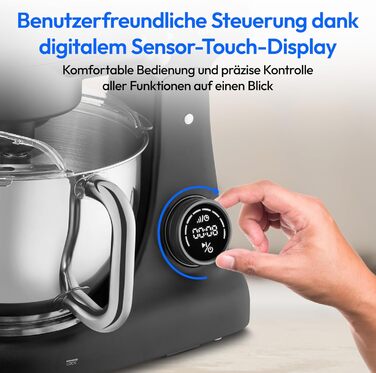 Кухонна машина MEDION MD12600: м'ясоподрібнювач, 4.6л чаша з нержавіючої сталі, тихий DC-двигун, 800 Вт, набір дисків для тертя, шинкування та нарізання, сенсорний дисплей, міксер, тістоміс