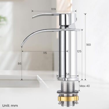 Змішувач для ванної CECIPA, нержавіюча сталь, хром, 86 мм, для мийки, у ванну кімнату