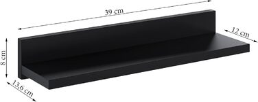 Настінні полиці Wandregal 39 см, комплект з 3 шт. для спальні, ванної, вітальні, кухні, офісу (чорні)