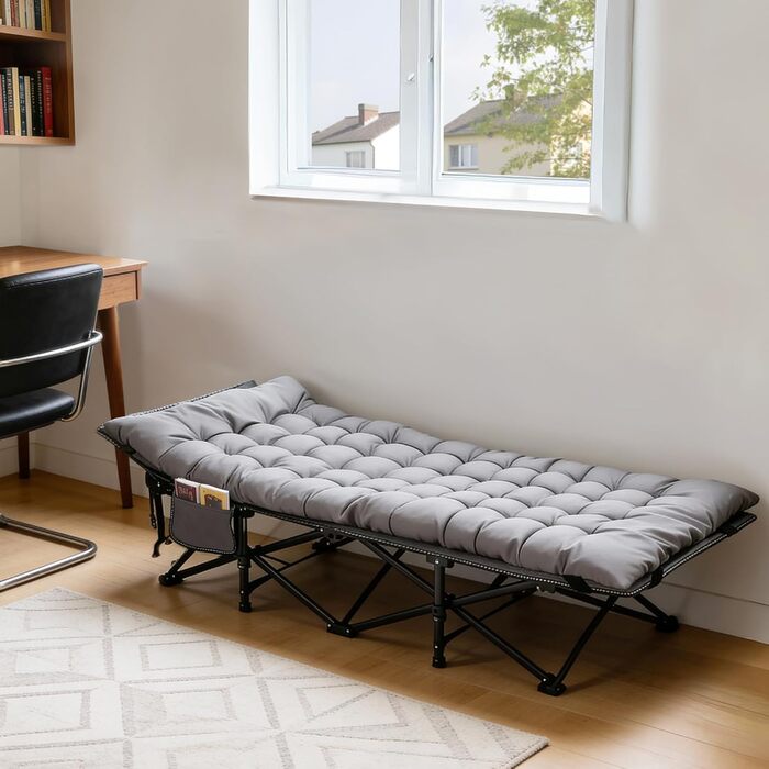 Розкладне ліжко для кемпінгу Sekey XXL (190x71x35 см) з матрацом, посилений сталевий каркас та тканина Oxford, сіре