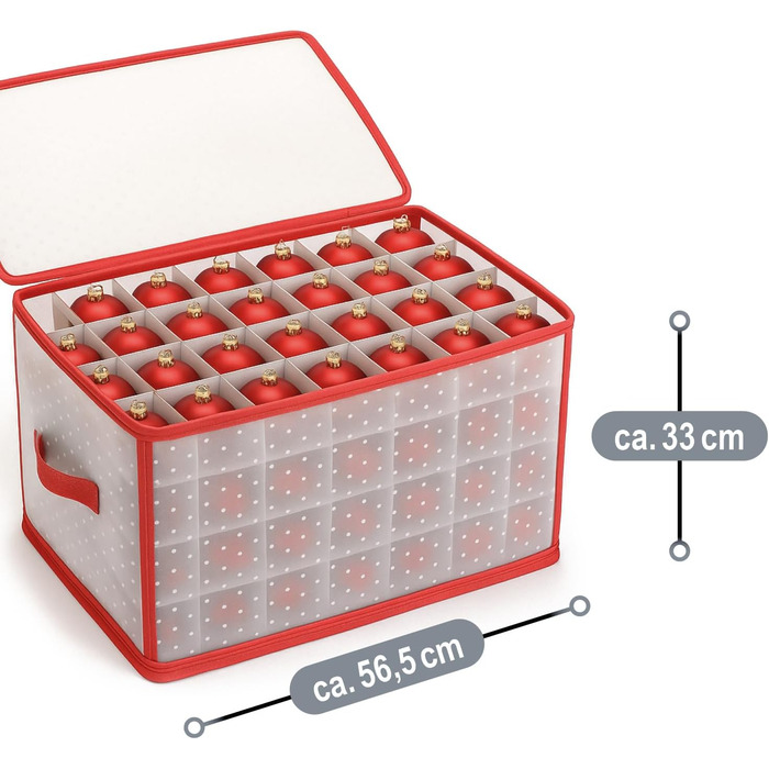 Коробка для зберігання 32 ялинкових прикрас Com-Four® - Сортувальник для ялинкових кульок та новорічного декору - Прозора/Червона